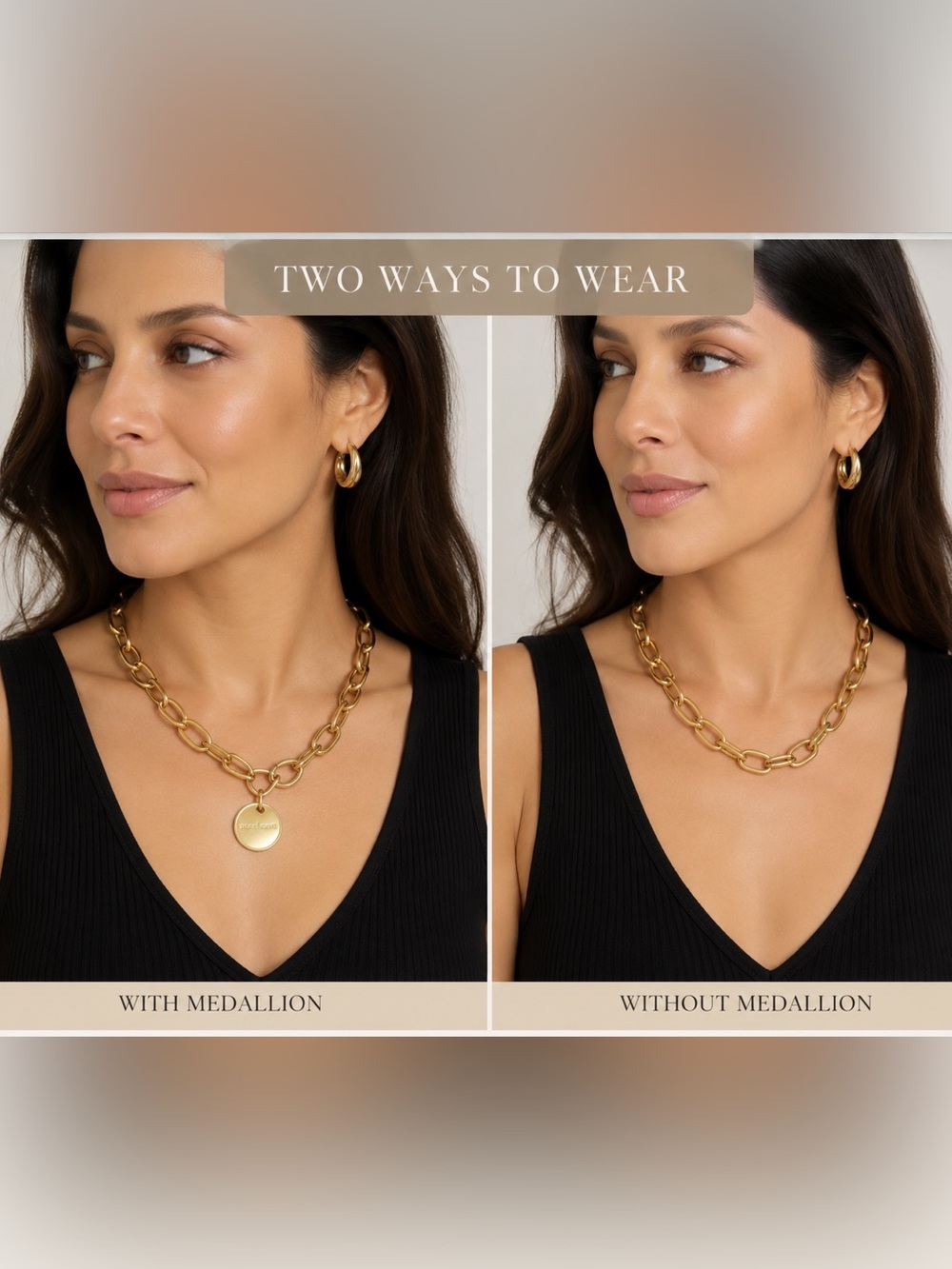 Twisted Coppery Gold Chain Link Medallion Necklace - Women Jewelry